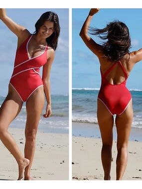 NWT Free People x Follow Suit Evie One Piece Swimsuit in Red Lilac Small S *